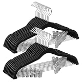 SONGMICS Kleiderbügel Samt, 20er Set, Rockbügel, 42,5 cm breit, mit verstellbaren Clips, rutschfest, platzsparend, für Hosen, Mäntel, Kleider, schwarz CRF012B20