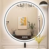 STARLEAD Badspiegel-Rund-mit-Beleuchtung 80cm Diameter, LED-Spiegel-Rund mit Bluetooth, Dimmbar, 3 Lichtfarben, Entfogging, Memory of Light, IP44 HD Hartglas Schwarz Badezimmerspiegel