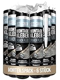 PROCREA® 6x Montagekleber 'Power Plus' [Kleben statt Bohren] Haftstarker Baukleber auf Basis von Acrylatdispersion - Extra starker Sofortkleber für Sockel, Stuck, Styropor, Holz - Made In Germany
