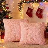 2er Set Plüsch Kissenbezüge, Doppelseitig Weicher Plüsch Zierkissenbezüge, Künstlich Pelz Fellkissen Dekorative, Kissenhülle Dekokissen für Sofa Schlafzimmer Zuhause Auto Dekor (40x40cm, Rosa)