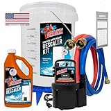 DrainX Tankless Water Heater Flushing Kit Includes Submersible Pump, Hoses, Liquid Detcaler Solution, and Measuring Bucket