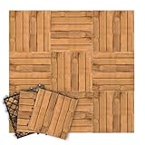 Fiqops Holzfliesen 30x30cm, Akazienholz Bodenfliesen 55Stück 5㎡,Terassenboden Außen,Klickfliesen Terrasse Mosaik für Garten Patio,Balkon Bodenbelag (6 Latten)