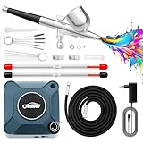 Oasser Airbrush Set 36 PSI mit Kompressor Double Action-Airbrush-Pistole und Zubehör für Modellbau Make-up Autolackierung Blau