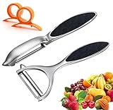 Leaflai Schäler - 2Pcs Sparschäler Set Premium Edelstahl Y & I-förmiges Drehbares Gemüsemesser mit Scharfer Klinge und Rutschfestem Griff Kartoffelschäler Gemüse für Tomaten, Karotten, Obst (Sliver)