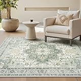 GENIMO Vintage Teppich 160x230cm, Teppiche Wohnzimmer, Waschbare Teppiche, Boho Teppich, Großer Carpet rutschfest, Schlafzimmer, Esszimmer, Büro, Grün