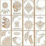 12 Stück Schablonen Set, Stencil Schablonen, SchAblonen Vintage, Graffiti Schablone, Wiederverwendbare Malschablonen, SchabLonen Textilgestaltung, Waschbar SchabLone 21 x29 cm