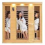 VEVOR Ferninfrarot-Holzsauna, Sauna-Spa für Zuhause, für 3 bis 4 Personen, Niedrige EMF-Ferninfrarot-Sauna aus Hemlockholz mit gehärteter Glastür & Bluetooth-Lautsprechern & Farblichttherapie, 2580 W