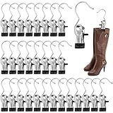 PXBSNB 30 Stück Wäsche Haken, rutschfest Klammerhaken Metall, Kleiderbügel Clip 360° Drehbarer, Tragbar Wäscheklammern Edelstahl, Stiefelklammern für Hosen Schuhe Handtuch Hüte(Schwarz)