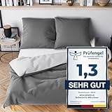 Wolkenfeld Bettwäsche 135x200 Bettwäsche Set grau anthrazit - Oeko-Tex Zertifiziert - 1x Bettbezug 135 x 200 + 1x Kissenbezug 80x80