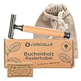 Chinchilla® Rasierhobel Buchenholz Made in Germany | nachhaltiger Nassrasierer für Damen & Herren | inkl. 10 Rasierklingen & Beutel | Zero Waste & plastikfrei