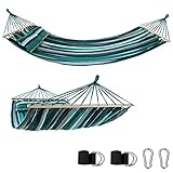 yourGEAR Kauai - XXL Hängematte mit 2 Kissen | 240 x 160 cm | Smaragd (Grün) oder Aqua (Blau) |300 kg geprüft | Baumwolle | Stabhängematte für 2 Personen inkl. Befestigungsset [Smaragd]