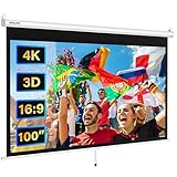 WASJOYE Manueller Leinwand Beamer Rollo mit Universal 100-Zoll Roll-Down einziehbarer manueller Projektionsschirm mit automatischer Verriegelung, Einstellbarer Bildschirmhöhe, Maskierungsrand