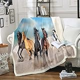 3D-Pferde-Fleece-Überwurfdecke für Kinder, Jungen, Erwachsene, galoppierendes Pferd, bedruckte Plüschdecke, Tiermotiv, flauschige Decke für Sofa, Bett, Couch, Baby, 76,2 x 101,6 cm