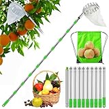 HEYIDAMAI Obstpflücker,Apfelpflücker,Pflückhilfe 4M,Obstgreifer Einfach zu Montieren,Kirschenpflücker mit Leichter Edelstahl Verlängerung Verbindungsstange und Baumwollbeutel Ø16 cm