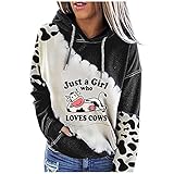 Damen Hoodies, Shirts Kreativer Grafik Pullover Halloween Kostüm Kuh Druck Anime Strassenmode Langen Ärmeln Pullover Hoodies Tasche Sweatjacke Frauen Geschenke Schwarz L
