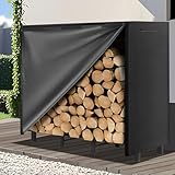 Kendane 4FT Kaminholzregal Aussen Metall Feuerholz Aufbewahrung – Holzlager Außen Wetterfest Brennholzregal Outdoor Außen Garten, Holzregal & Holzunterstand Draußen (122x39.5x100cm,Schwarz)