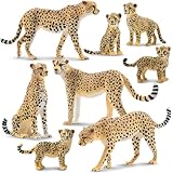 TOYMANY 8 Stück Geparden Tiere-Figuren mit Gepardenbaby, Realistische Dschungeltierfiguren Familie Set, Wild Zoo Spielzeug, Kuchen Topper Weihnachts Geburtstagsgeschenk, zum Spielen oder als Deko