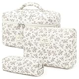YMIFEEY 3 Stück Kosmetiktasche Kulturtasche Damen Kulturbeutel Make Up Tasche Groß Klein Set, Schminktasche Makeup Bag Waschtasche Reise Cosmetic Bag Beauty Case Organizer für Frauen (Beige Blumen)