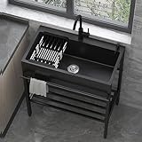 Freistehendes kommerzielles Restaurant-Spülbecken-Set aus Edelstahl mit Wasserhahn-Ablaufplatte und Outdoor-Utility für Garage, Küche, 100 x 45 cm