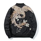 Phoenix Stickjacke Mantel Plus Casual Outwear Hip Hop Bomberjacken Damen Herren Unisex Frühling, Schwarze Feder, M