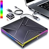 JBonest RGB Externes CD DVD Laufwerk USB 3.0 Typ-C, Extern Portable CD/DVD +/- RW Brenner CD Player Schreiber,Schnelle Datenübertragung für Laptop,Desktop,MacBook,Win11/10/8/7/XP, Linux,Mac OS,Vista