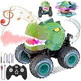 Wrymish Dinosaurier Ferngesteuertes Auto, Monster Truck Dinosaurier Spielzeug ab 3 4 5 6 7 8 Jahre Junge Mädchen, RC Monstertruck mit Licht, Ton, Sprühen, Kinder Weihnachts Geburtstags Geschenke(Grün)