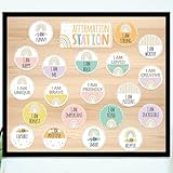 Bestätigungsstation Klassenzimmer Pinnwand-Set, positive Pastell-Klassenzimmer-Dekoration für Wachstum, Mindset, Pinnwand-Set, Bestätigungsspiegel für Lehrer, Schule, 22
