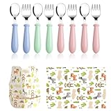 8 Pcs Kinderbesteck Baby Besteck Baby Besteckset Besteck Kinder Bes-teck Esslernbesteck Kinder Besteckset Ab 1 Jahr Babybesteck Kindergabel Mit Ein Stück Einweg-LäTzchen, Ein Stück Einweg-Tischset