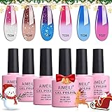 AIMEILI UV LED Thermo Gellack mehrfarbig ablösbarer Temperatur Farbwechsel Nagellack Chameleon Gel Polish Set Kit - 6 x 10ml - Set Nummer 14