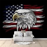 Vlies Fototapete 3D Effekt 300 x 210 cm Wandbild Schlafzimmer Wohnzimmer Wand Dekoration Einfach Usa Flagge Motivtapeten Poster tapete Schwarz Fototapete für Kinderzimmer Büro