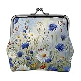 Geldbörse mit Wildblumen und Kornblumen, Gänseblümchen, Kunstdruck, Münzgeldbörse für Damen, niedliches PU-Leder, Kuss-Lock-Geldbörse, Schwarz, Einheitsgröße, Muster, Schwarz , Einheitsgröße, Muster: