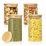 MXTIMWAN Vorratsgläser 4er Set, Luftdichte Glasbehälter Mit Bambus Deckel, Aufbewahrungsgläser für Kaffee, Tee, Gewürz, Haferflocken - 550ML/700ML
