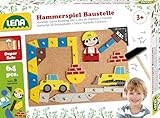 Lena 65828 Hammerspiel, Nagelspiel mit 64 bunten 8 Baustellen Teilen, Grundplatte aus Kork ca. 28 x 19,5 cm, Hammer und Nägel, Klopfspiel für Kinder ab 3 Jahre, Hämmerchenspiel, Mehrfarbig