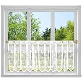 Toaluea Scheibengardinen Kurz Küche 130 X 45cm, Bistrogardine Halbtransparent, Vorhang Kurzgardine Weiß Ösen für Fenster Küche Wohnzimmer und Schlafzimmer