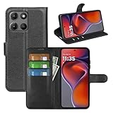 Fertuo Hülle für Motorola Moto G15 / Moto G15 Power, Handyhülle Leder Flip Case Tasche mit Standfunktion, Kartenfach, Magnetschnalle, Silikon Bumper Schutzhülle Cover für Moto G15 Power, Schwarz