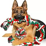 TINGERIA® Hundespielzeuge unzerstörbar für große Hunde XXXL, 2 teilige Kauspielzeug Weihnachten Set (Hundball + Seil) Starke Aggressive Kauer, Hund Spielsachen Spielzeug Geschenke