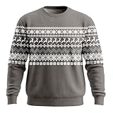 Generisch Gerippter Strickpullover mit Rundhalsausschnitt Langen Ärmeln, lässig, weich, bequem, warm, für den Winter, für die Feiertage den Alltag (Grey, XXXXL)