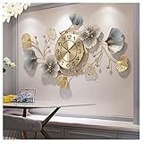 HAOHM Große stille, Moderne, dekorative Wanduhr, Elegante schmiedeeiserne Wanduhr, Ginkgo-Blatt, stumme Wanduhr für Wohnzimmer, Schlafzimmer, Hotel-Veranda.,83 * 48cm