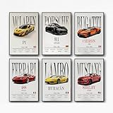 Generisch 6 Stück Auto Posters SuperCar Poster CHIRON P1 911GT3 RS Art Prints For Walls Vintage Racing Car Sportwagen AutoPoster Supersportwagen Wall Art For Boys Bedroom (Unframe,20 x 30 cm)