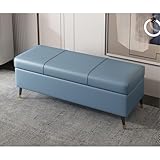 Ottomane mit Stauraum, rechteckig, für Eingangsbereich, extra lang, PU-Leder, Kissen, Fußteil der Betttruhe für Wohnzimmer, stilvolle Sitzgelegenheit, Blau, 110 cm