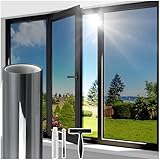 Windimiley Fensterfolie Sonnenschutz Spiegelfolie Fenster Sichtschutz, Blickdicht von Aussen Sonnenschutzfolie 44,5x200cm, Selbsthaftend UV-Schutz Hitzeschutz Wärmeschutzfolie für Büro Schwarz-Silber
