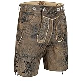 PAULGOS Herren Trachten Lederhose HK4-ANTIK + Träger, Echtes Leder, Gr. 52, Whiskybraun