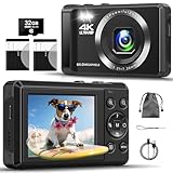 4K Digitalkamera mit 32 GB TF-Karte 64 MP Autofokus Fotoapparat mit 16X Digitalzoom Tragbar Kompaktkamera mit wiederaufladbare 2 1200mAh Batterien, USB-Kabel, für Teenager Erwachsene Anfänger