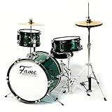 Fame 3 PC Drumset Green, Schlagzeug mit Bass Drum, Tom, Snare, Hardware und Hocker, inklusive Zubehör und Drumsticks