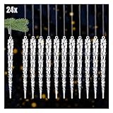 com-four® 24x Deko Anhänger Eiszapfen - Transparente 17,5 cm Eiszapfen-Anhänger mit Aufhängeschnur - Christbaumhänger und Weihnachtsaufhänger (24x Eiszapfen 17.5 cm)