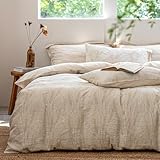 SOULFUL Leinen Bettwäsche 135x200 Baumwolle,Jacquard Boho Textur Bettwäsche-Sets Enthält 1 Bettbezug 135x200 und 1 Kissenbezug 80x80,Öko-Tex 100 Zertifiziert,Wheat