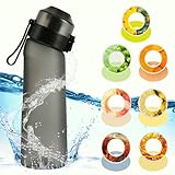 Air Trinkflasche Aromatisiert, 650 ml, mit 7 verschiedenen Düften Pods, Sportflasche, parfümiert, BPA-frei, 0 Zucker, mit Strohhalm und Reinigungsbürste, Schwarz