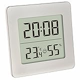 TFA Dostmann Digitales Thermo-Hygrometer, Innentemperatur, Luftfeuchtigkeit, Uhrzeit und Datum, gesundes Raumklima, silber, L 94 x B 37 x H 94 mm