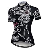 JPOJPO Damen Radtrikot Kurzarm Atmungsaktiv mit Taschen Blume