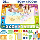 lenbest Spielzeug Kinderspielzeug ab 1 2 3 Jahre - 150×100cm Aqua Magic Doodle Matte mit Wasserstift - Wassermalmatte baby - Spiele ab 2 Jahre - Geschenk für Mädchen und Jungen Montessori Spielzeug